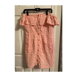 Pink Plaid Off-The-Shoulder Dress